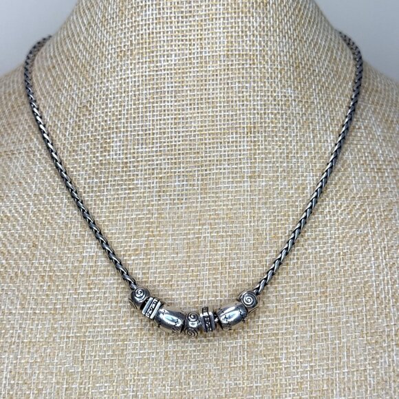 Brighton Silvertone Foxtail Chain Necklace W/ Barrel & Swirl Beads 16.5-18" Adju - Picture 1 of 8
